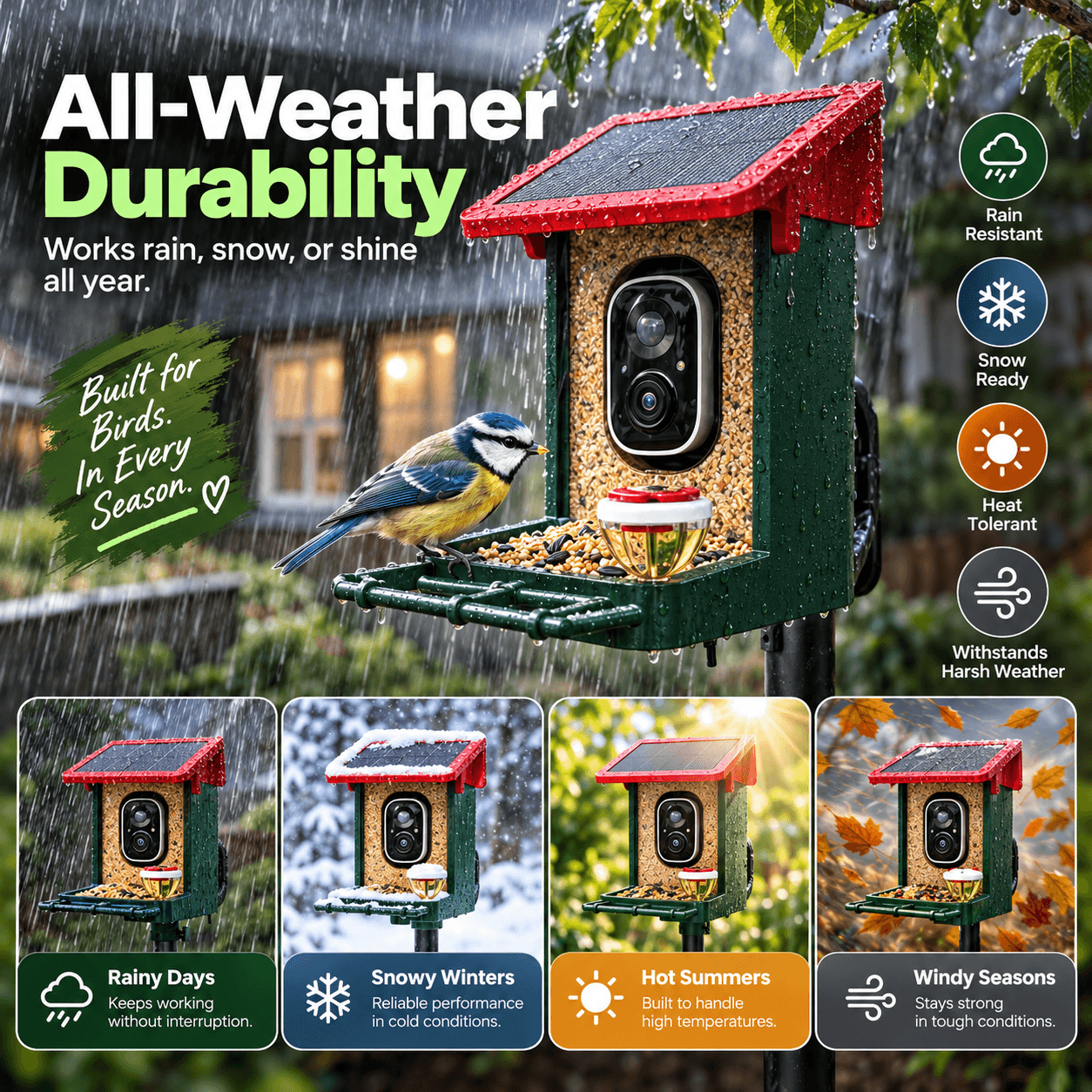 Weather resistant smart bird feeder camera