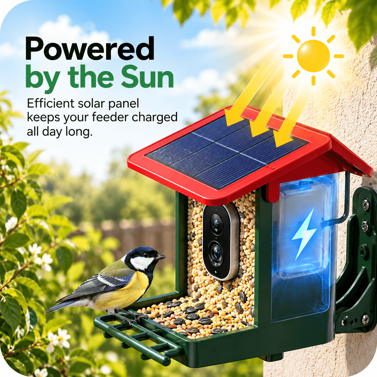 Solar powered smart bird feeder with camera